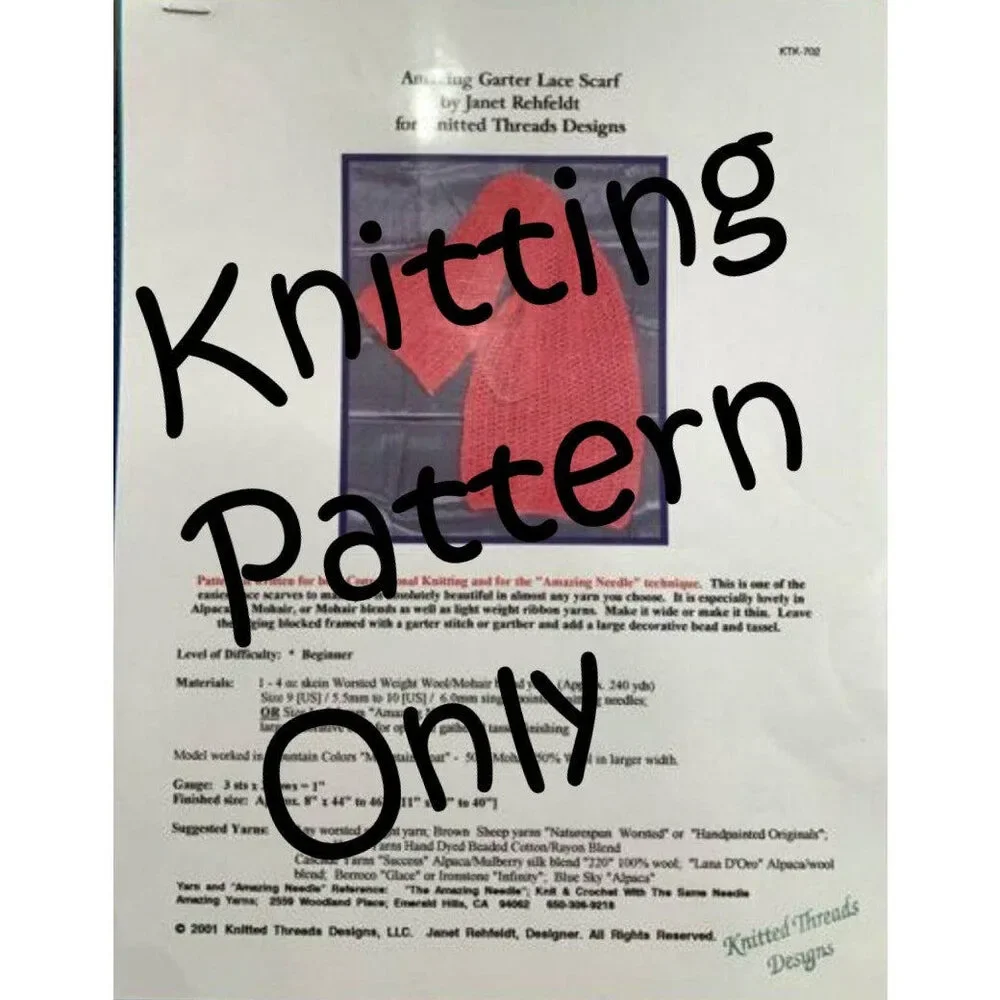 New 2001 Knitted Threads Rehfeldt KTK-702 Amazing Garter Scarf Knitting Pattern